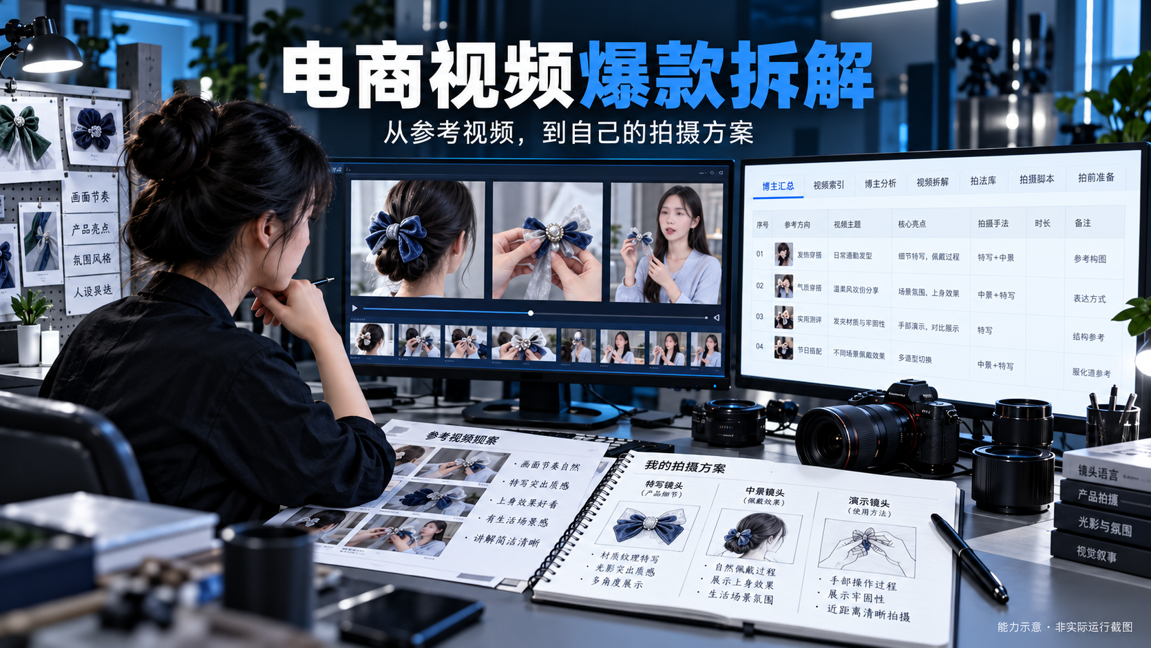电影感视频研究室:参考商品视频、博主与视频分析总表、七张工作表及自己的商品拍摄笔记